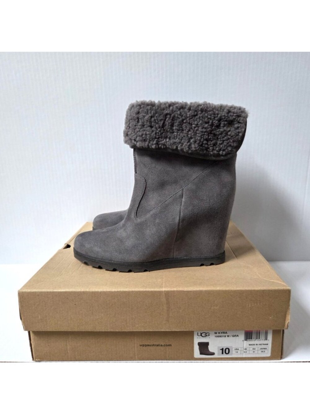 Ugg Boots Womens 10 Gray Suede Kyra Hidden Wedge Convertible Sheepskin Lined